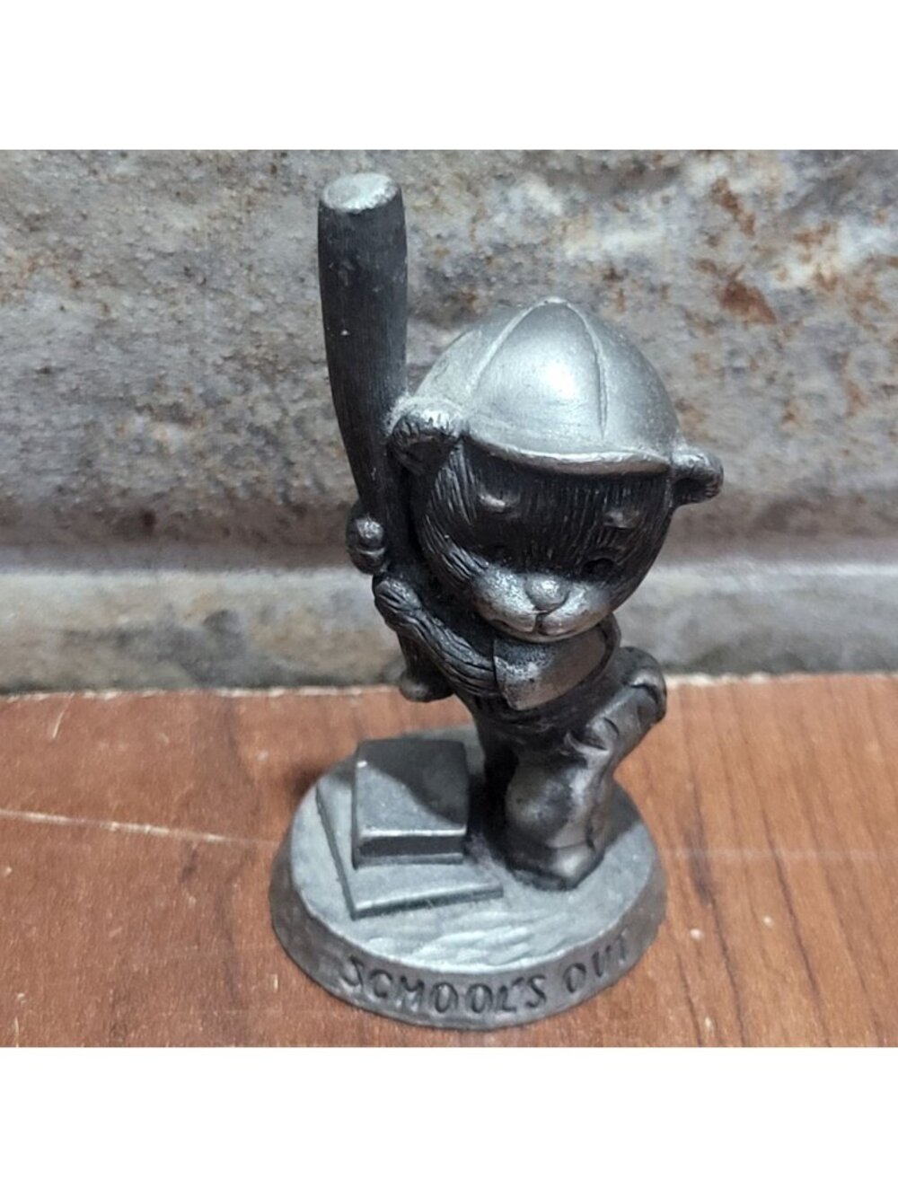 Vintage 1984 Avon Fine Pewter Schools Out Bear Figurine Baseball Bat Mini
